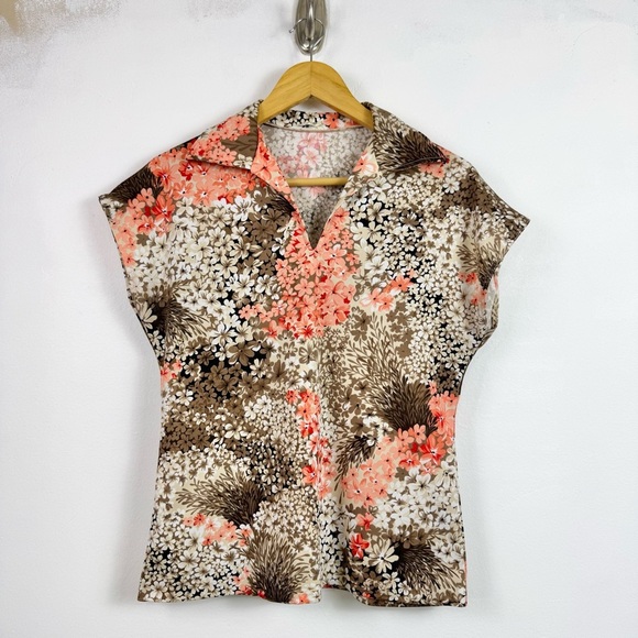 Mardi Modes New York ILGWU Vintage Floral Wide Collar Cap Sleeve Blouse USA - Picture 8 of 16